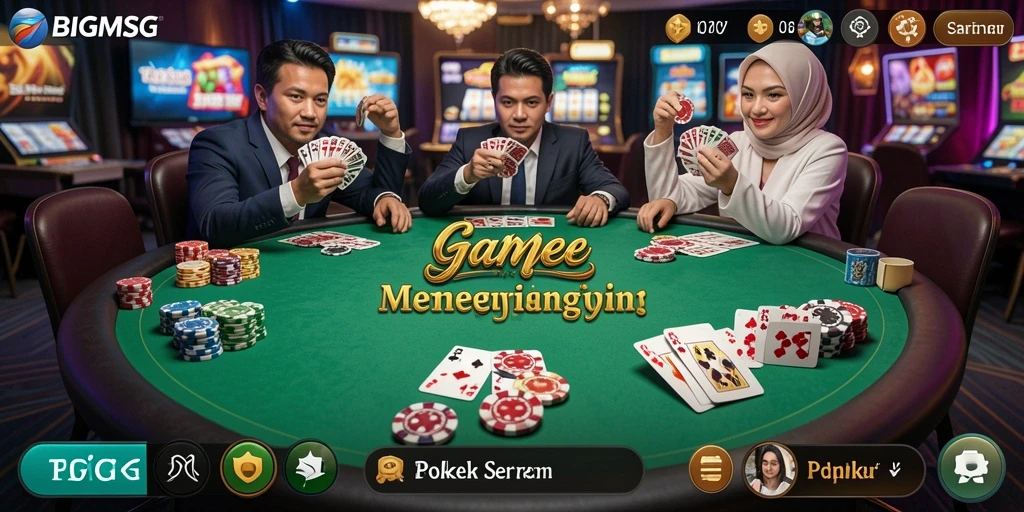 Screenshot BIGMSG yang menunjukkan keseruan bermain Poker online.