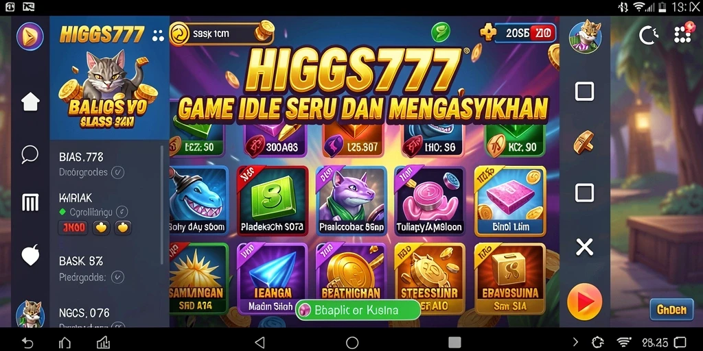 Tangkapan layar utama HIGGS777 menampilkan gameplay Idle yang menarik dan warna-warni.