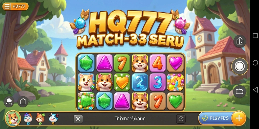 Tampilan gameplay seru HQ777 dalam aksi Match-3 yang menawan.