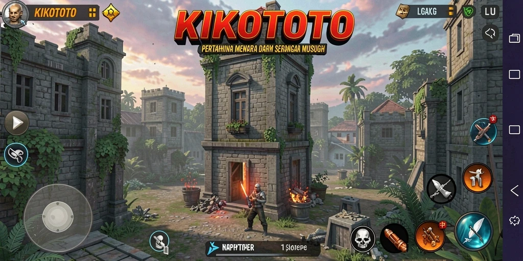 Screeenshot gameplay Tower Defense KIKOTOTO yang menampilkan pertahanan menara.