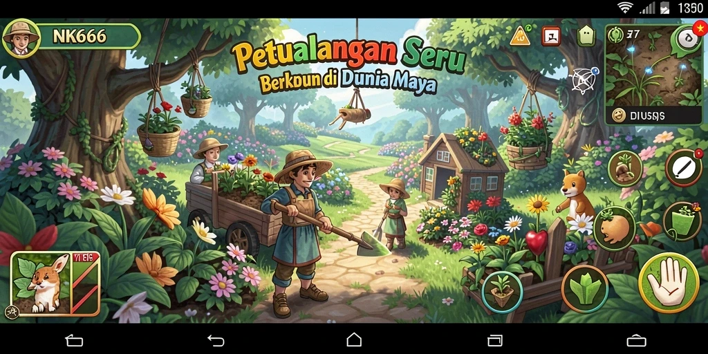 Gameplay NK666 menunjukkan keindahan kebun yang penuh warna.
