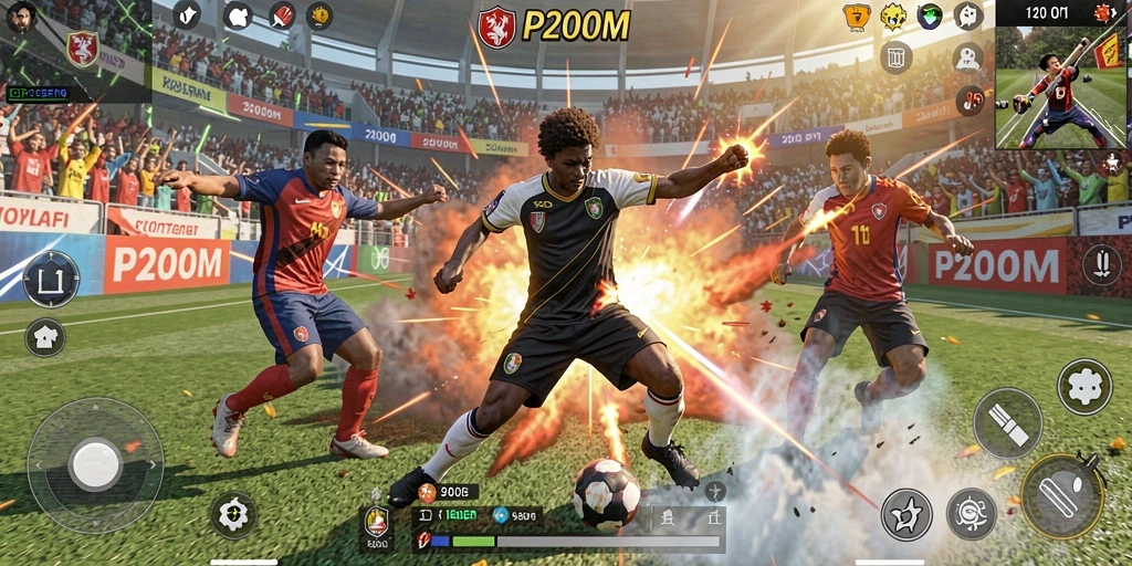 Tangkapan layar utama P200M menampilkan momen seru dalam pertandingan olahraga.