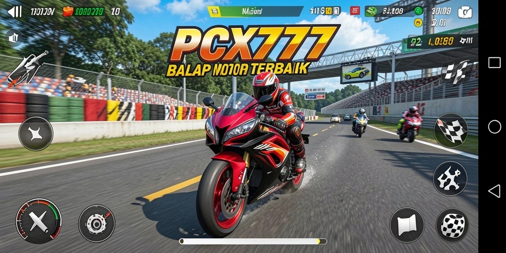 Tampilan gameplay seru dalam PCX777 dengan aksi balap mendebarkan.