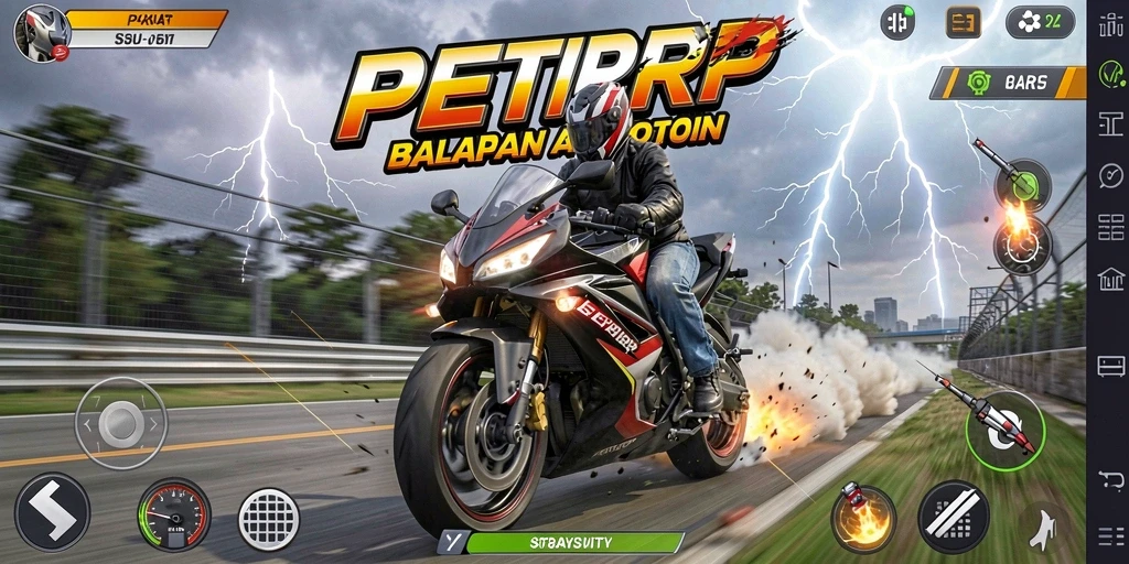 Tampilan seru balapan motor di lintasan yang menantang.