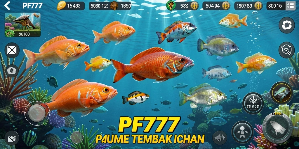 Tampilan gameplay seru dalam PF777 saat menembak ikan.