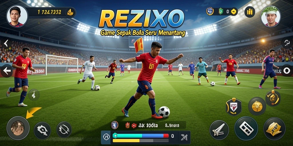 Tampilan gameplay mendebarkan dari REZIXO yang penuh aksi sepak bola.