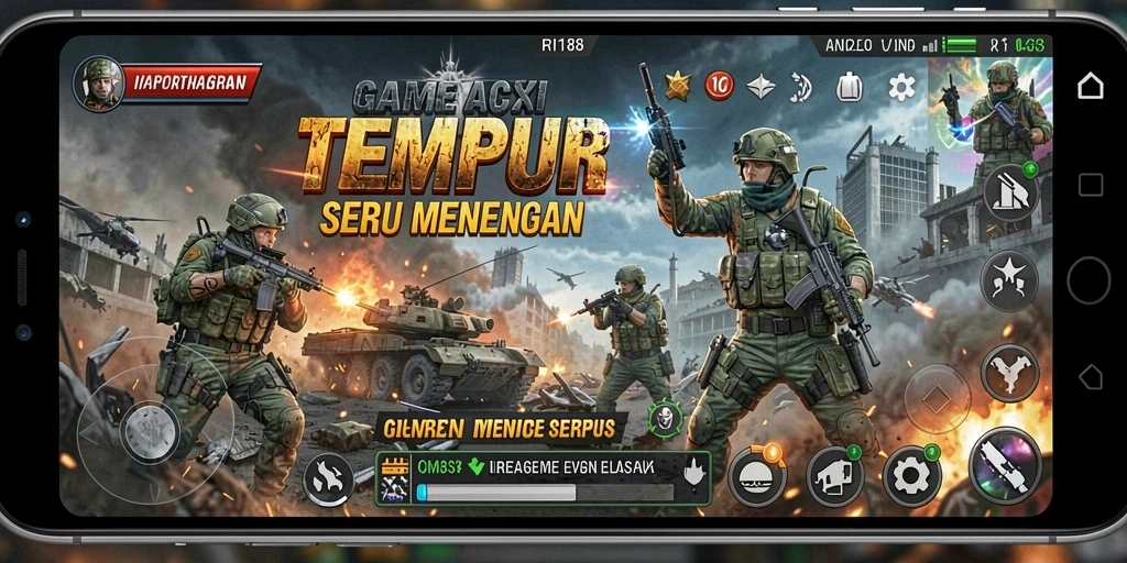 Screenshot utama RI188 menunjukkan aksi tempur yang mendebarkan dalam mode TPS.