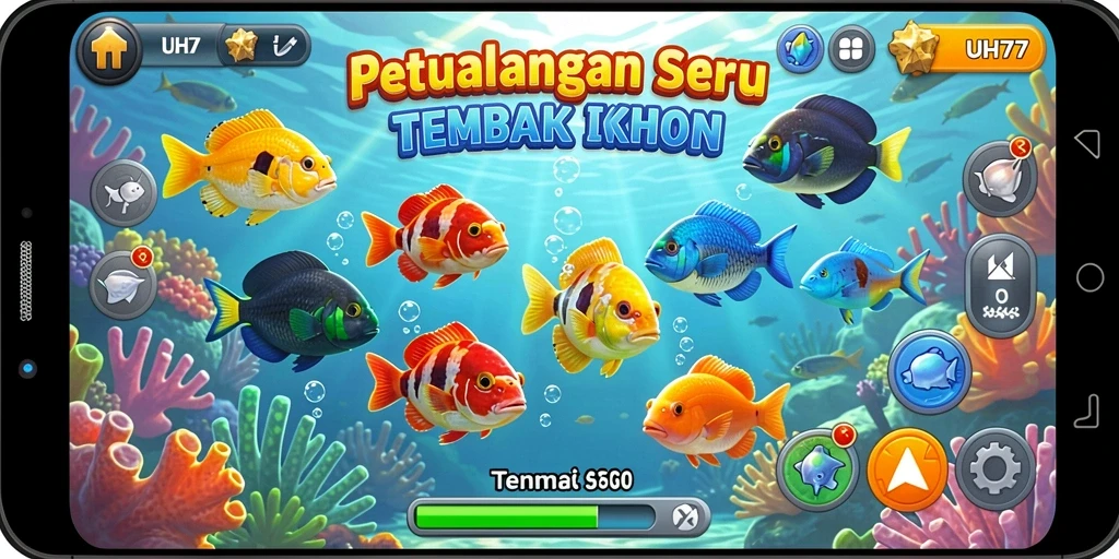 Screenshot UH77 menampilkan aksi menembak ikan yang seru.