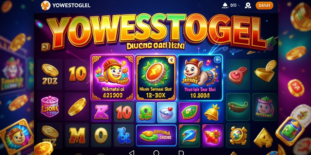 Layar gameplay YOWESTOGEL dengan slot berwarna-warni dan menarik.